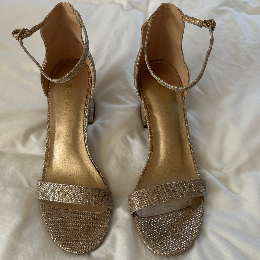 Dream Pairs Shimmering Gold Ankle Strap Heels